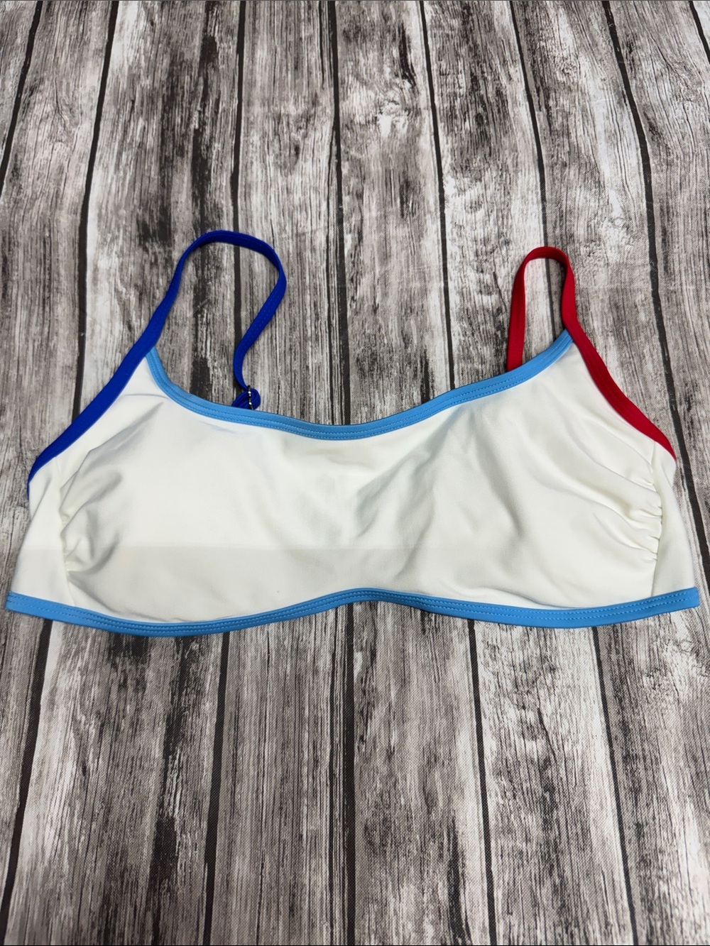 wild fable White Bralette Swim Top with Blue and Red Trim